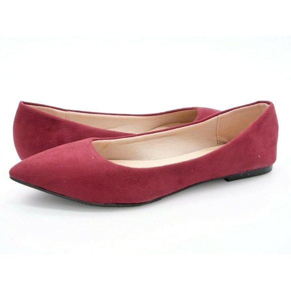 Forever Womens 6 Flats Red Faux Suede Comfort Slip On Pointed Toe Business Shoes - Picture 1 of 8